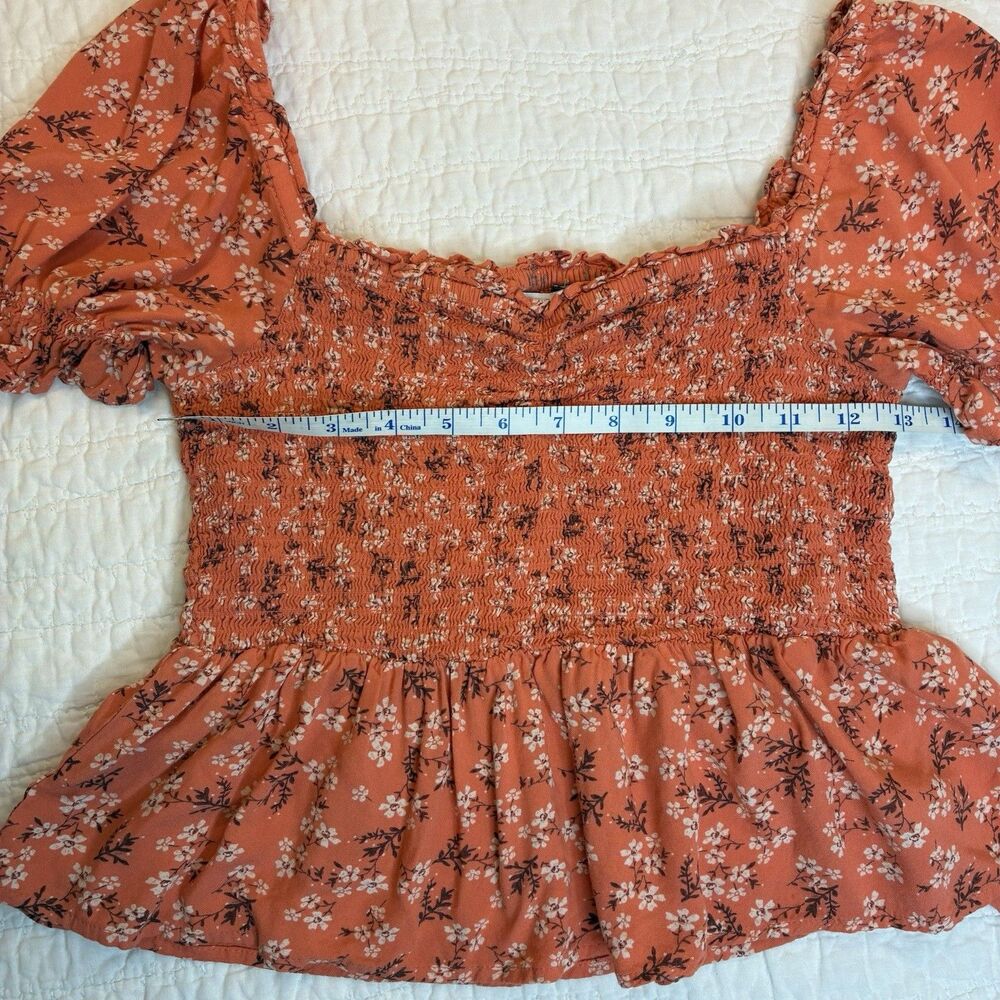 Patrons of Peace Peplum Top Womens Small Orange Floral Smocked Crop Milkmaid - Picture 3 of 10